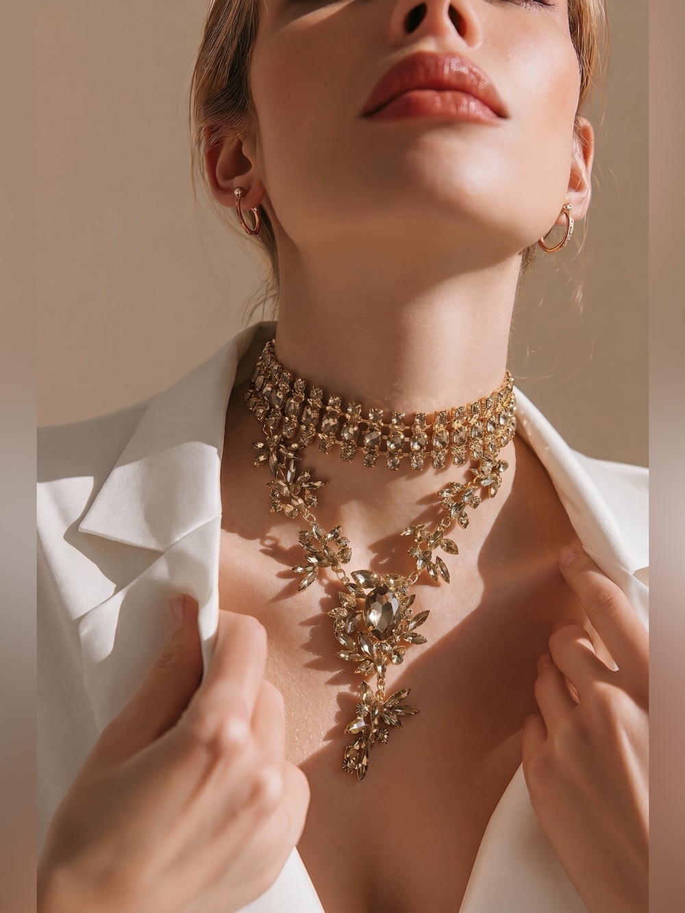 Aratta Gold Crystal Statement Choker Necklace